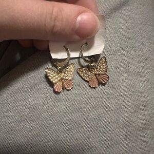 Kohl's Gold-tone Hoop Earrings with Pink Butterfly Charms